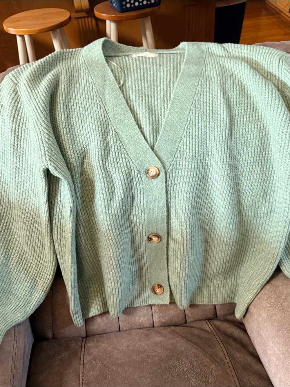 Altar'd State Mint Green Ribbed V-Neck Button Cardigan